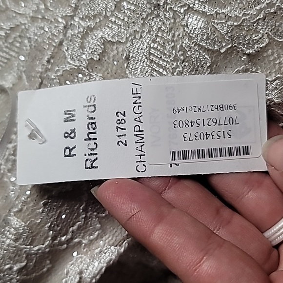 Nightway Collections One Shoulder Beige Champagne Glitter Lace Dress Size 8 - Picture 7 of 10